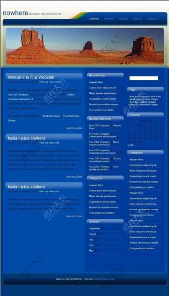 沙漠主题蓝色网页模板