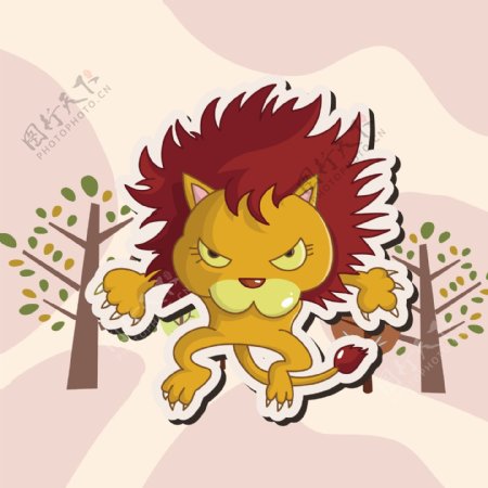印花矢量图可爱卡通卡通动物狮子大树免费素材