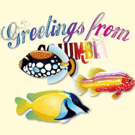印花矢量图可爱卡通卡通动物金鱼鱼类免费素材