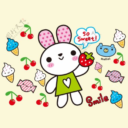 印花矢量图可爱卡通卡通动物兔子甜筒免费素材