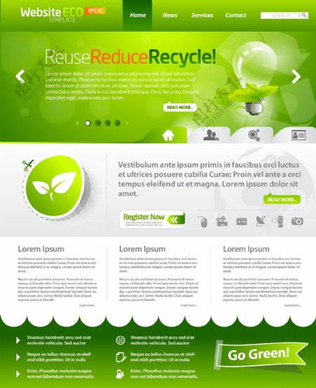 绿色生态的网站模板设计矢量图05