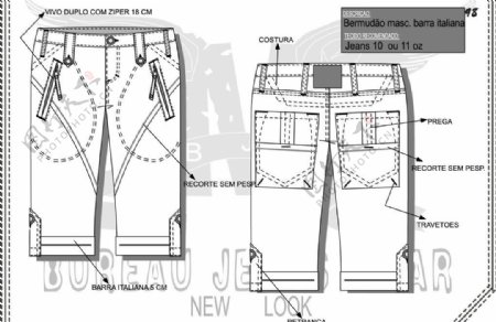 牛仔短裤设计手稿前双唇袋图片
