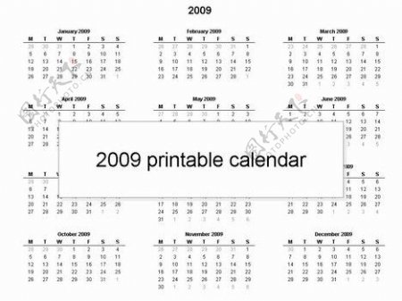 2009打印日历模板