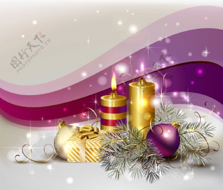 精美紫色圣诞贺卡矢量素材