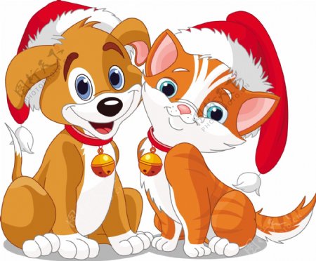 狗和猫的圣诞节矢量