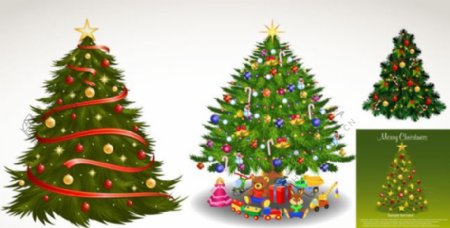 小饰品装饰的圣诞树主题矢量素材