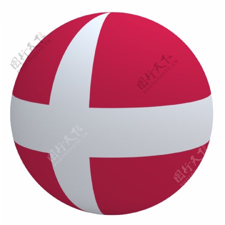 丹麦国旗在球白色隔离
