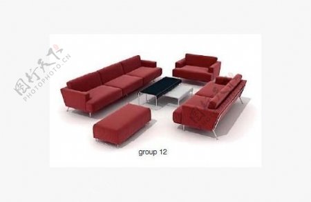 红色现代沙发3D模型