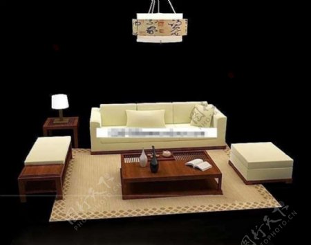 现代风格古典沙发茶几组合模型