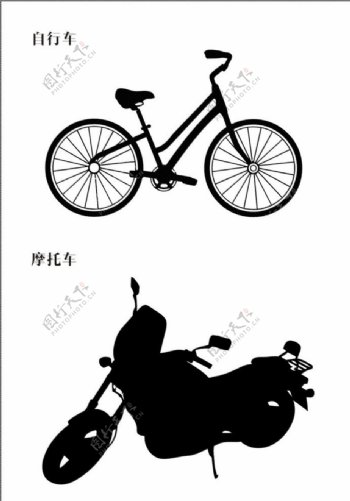 自行车摩托车剪影图片