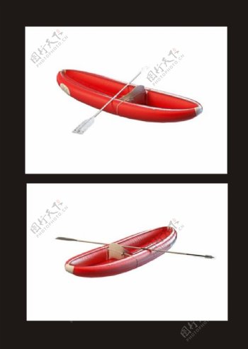 红色小型皮划艇3d模