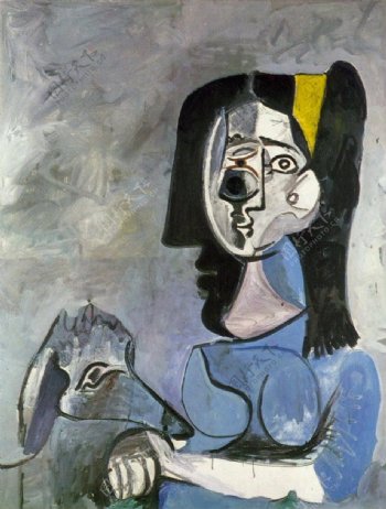 1962JacquelineassiseavecKaboulII西班牙画家巴勃罗毕加索抽象油画人物人体油画装饰画