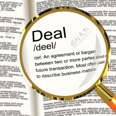 协议定义放大镜显示交易或合作协议