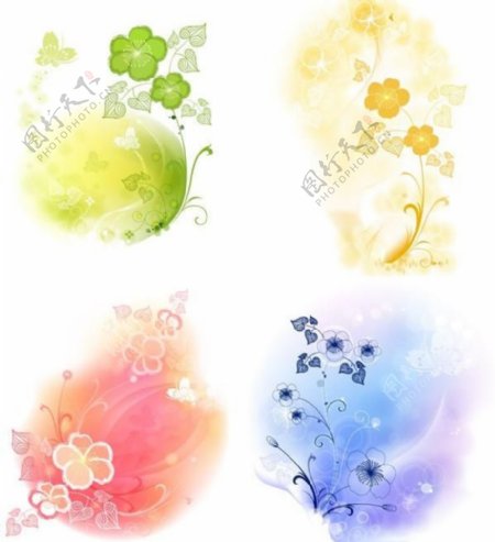 4优雅的幻想的花卉图案矢量素材
