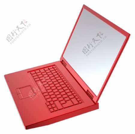 红色的笔记本电脑孤立在白色