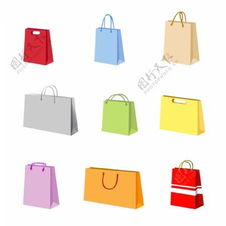 多款五颜六色手挽袋环保袋矢量素材