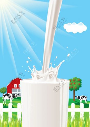 矢量素材阳光下的鲜牛奶