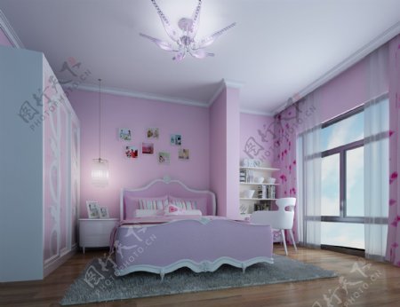 粉色儿童卧室效果图