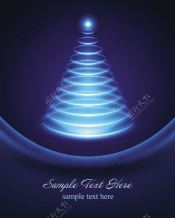 蓝色动感光线光晕圣诞树图片