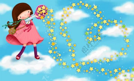 韩国儿童模板PSD源文件卡通儿童蓝色天空心星星图片素材六一6.1六一儿童节素材