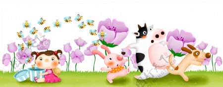 韩国儿童模板PSD源文件卡通儿童动物图片素材荷花蜜蜂六一6.1六一儿童节素材