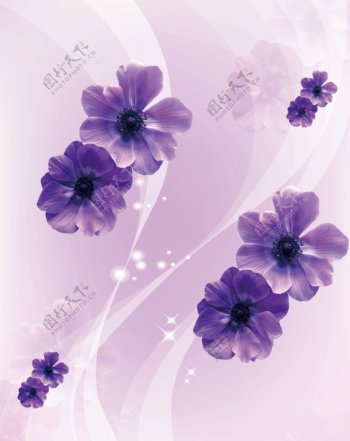 蓝色花朵淡紫色移门图片