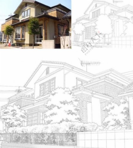 日本建筑分层线型效果图图片