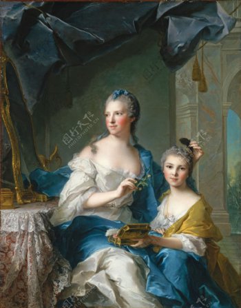 贵族母女肖像油画图片