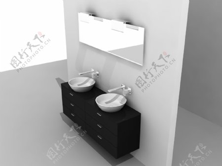 带黑色柜子的洗手台3d模型图片