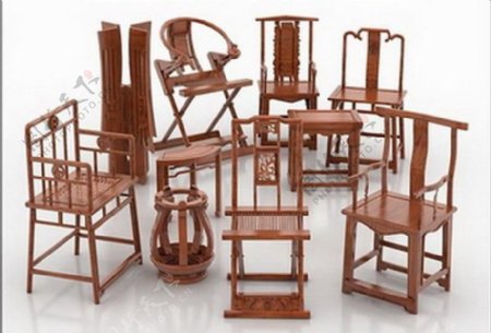 中式椅子集3d模型图片