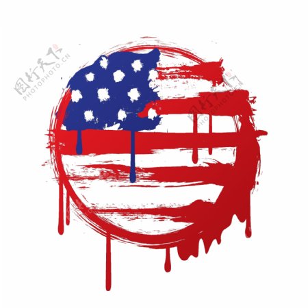 印花矢量图T恤图案美国国旗色彩蓝色免费素材