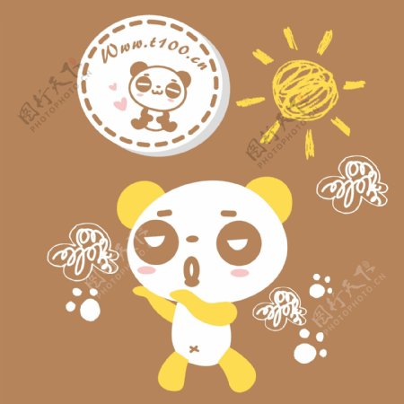 印花矢量图可爱卡通卡通动物熊猫太阳免费素材