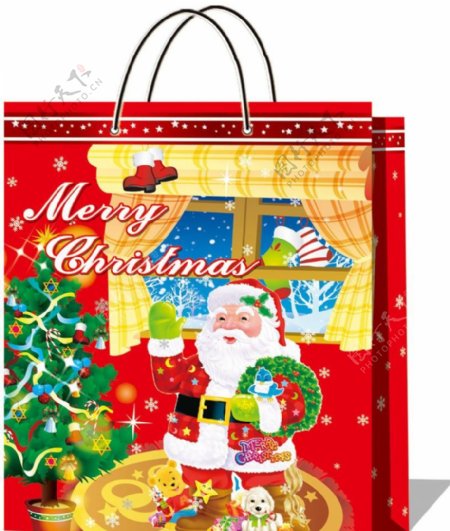圣诞老人圣诞树橱窗礼品袋展开图图片