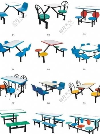 餐厅连体桌椅矢量图图片