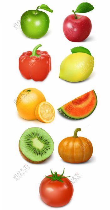 逼真水果和蔬菜PNG图标