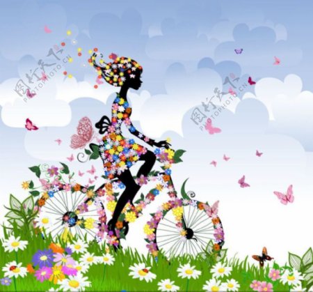 的春季花朵自行车