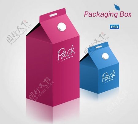 彩色牛奶包装盒子PSD素材