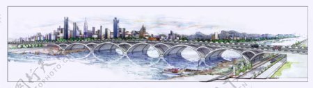 大桥手绘图片