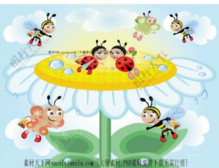 矢量可爱蜜蜂花朵图片素材