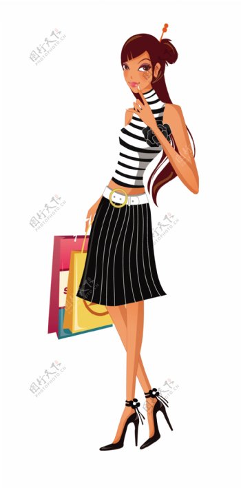 时尚女性购物插画图片