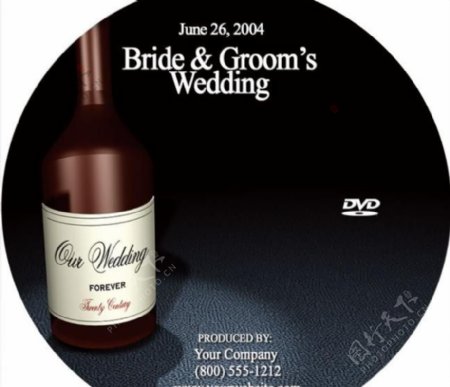 黑色红酒瓶婚庆DVD光盘封面模板