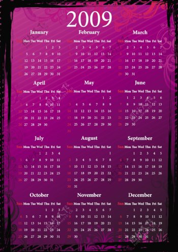 一个紫色的日历2009EPS矢量素材
