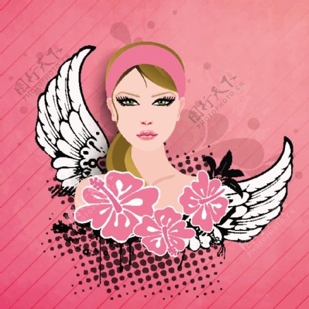 三八妇女节贺卡或海报的粉红色背景的漂亮女孩插画设计
