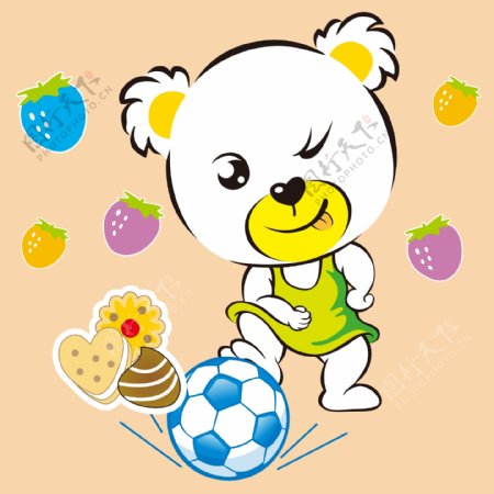 印花矢量图卡通动物小熊足球饼干免费素材