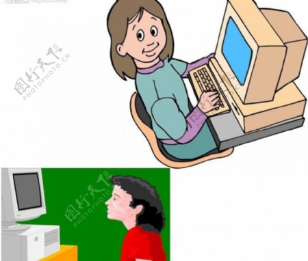 一组学电脑小插画图片