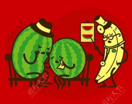 位图插画西瓜香蕉红色免费素材