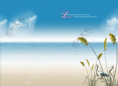 意境海滩风景桌面PSD图片壁