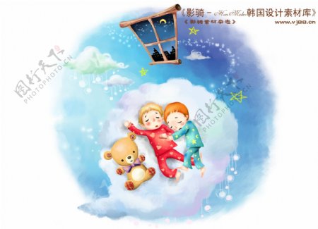 HanMaker韩国设计素材库背景卡通漫画可爱人物孩子男孩睡觉儿童