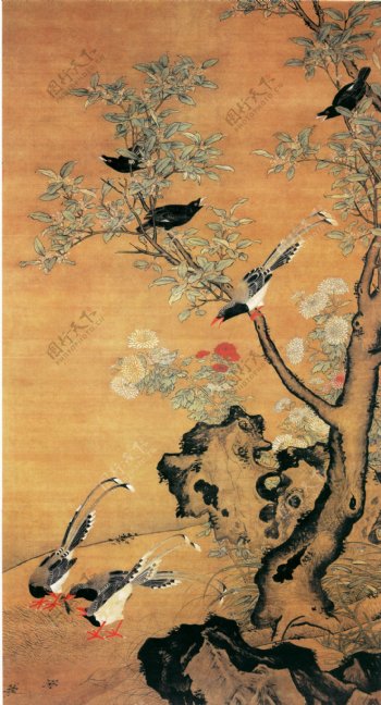 动物植物喜鹊白鹤牡丹花中国风中华艺术绘画