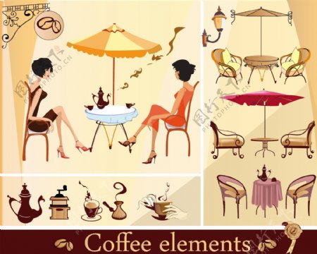 咖啡茶主题时尚插画矢量素材